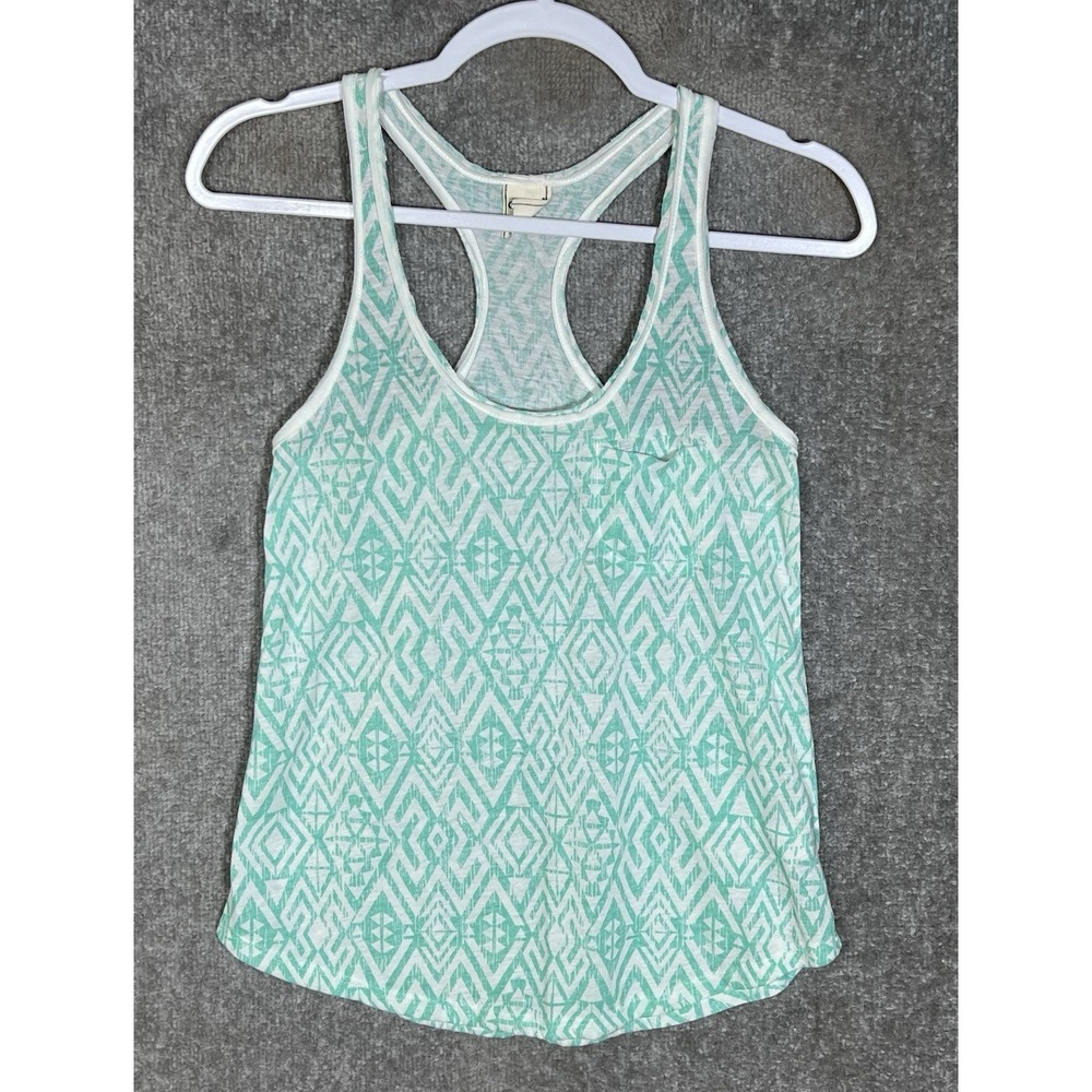 Empyre Semi Sheer Racerback Linen Blend Tank Top Womens Sz XS Tribal Geo Pocket